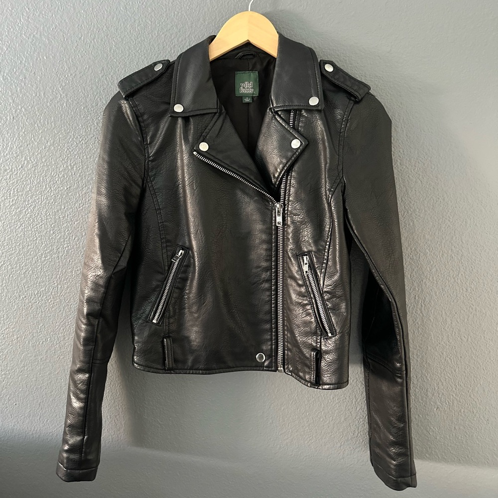 Women black leather jacket